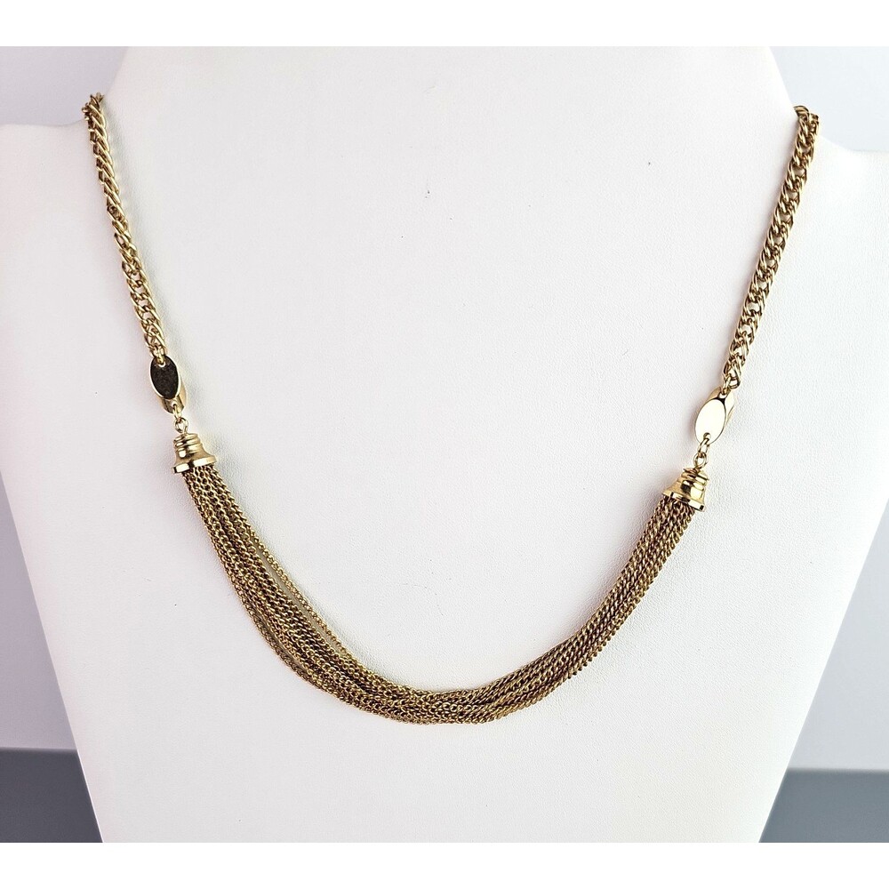 Vintage Multi Strand Tassel Gold Tone Necklace Sarah Coventry Chain Choker 17 in